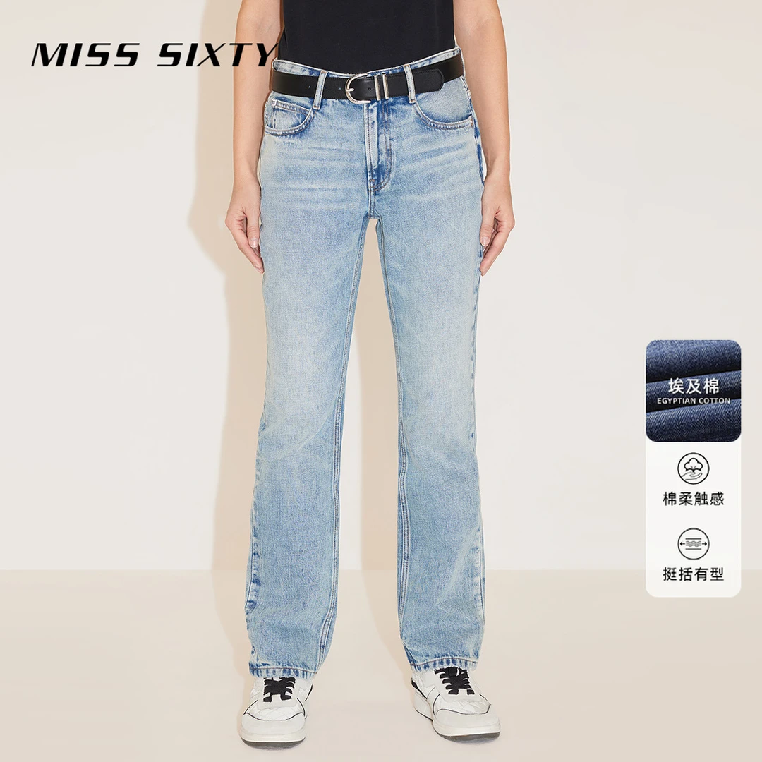 【埃及棉】Miss Sixty春季新款牛仔裤女直筒破洞美式复古尤莱特