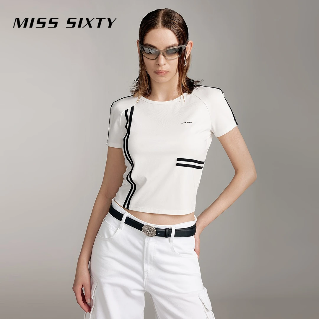 Miss Sixty夏季新款短袖T恤女撞色条纹简约休闲圆领修身尤莱特