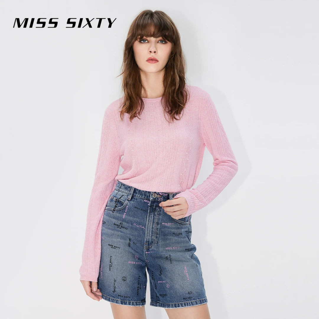 Miss Sixty毛针织衫女圈圈纱钉珠系带刺绣短款套头衫百搭