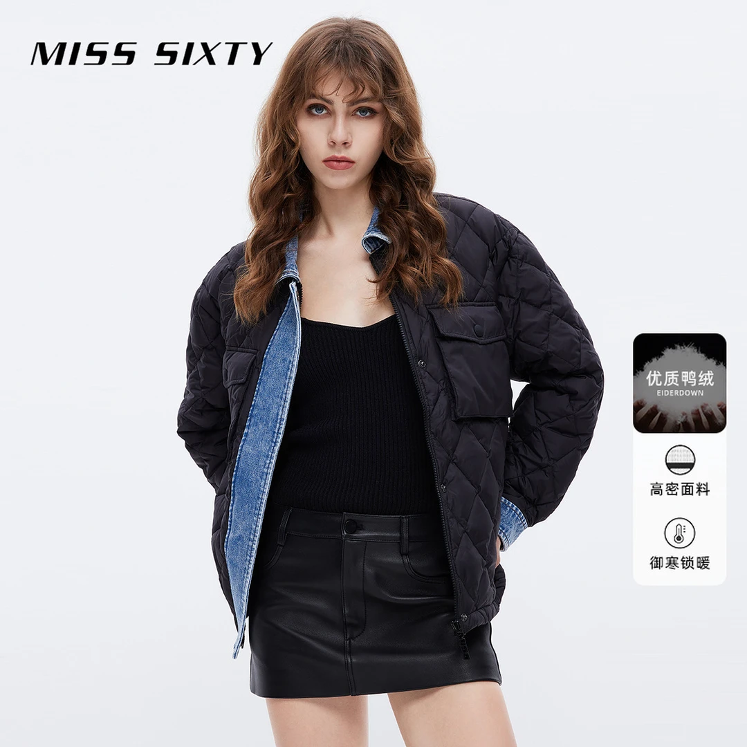 MissSixty白鸭绒羽绒外套女拼接牛仔设计感保暖加厚宽松热力感