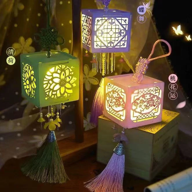 创意新款手工DIY中秋节手提发光桃花清荷手提灯笼生日礼物送女友