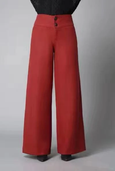 时尚高腰羊毛料直筒长裤面料柔软舒适保暖性好