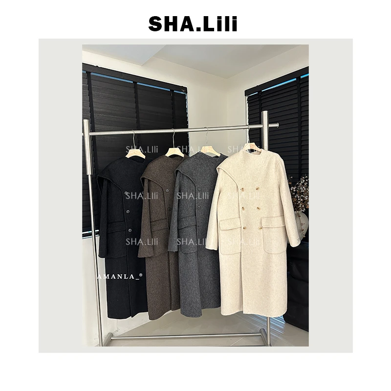 【SHA.Li】逸致 围脖领设计秋冬时尚新款双面毛呢外套大衣D24DY9127