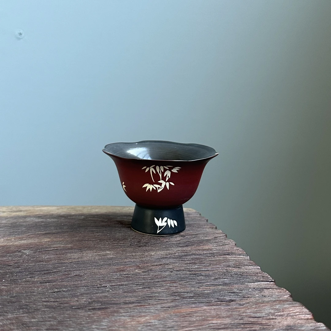 粉引手绘银竹花口高杯.2423.山楂红茶杯陶瓷功夫茶具家用.SL