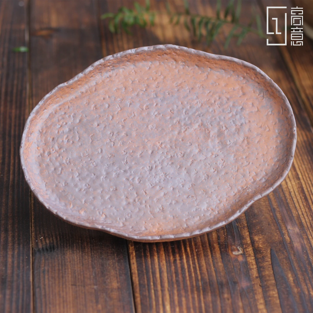 老岩泥素烧海棠壶承.1336.原矿/陶瓷干泡台蓄水盘托盘壶垫小茶盘