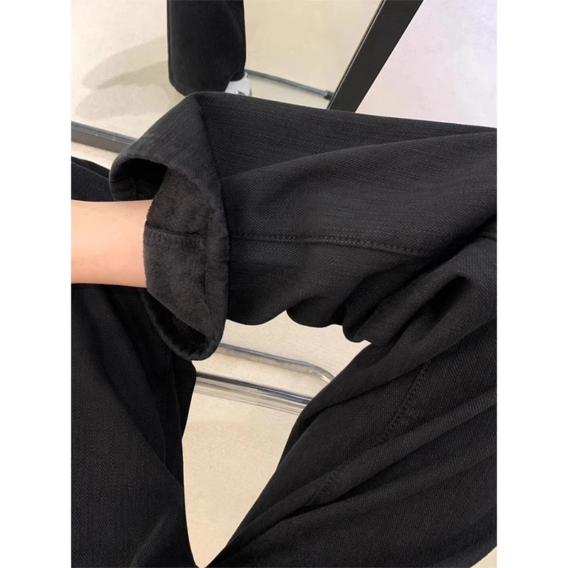 黑色直筒牛仔裤女秋冬加绒加厚高腰显瘦百搭小个子垂感窄版阔腿裤