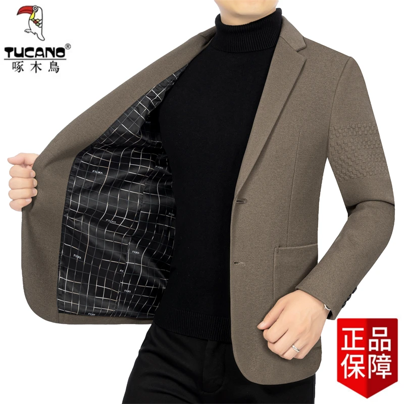 啄木鸟男士西服2023春季新款休闲西装中年单西上衣爸爸春秋外套男