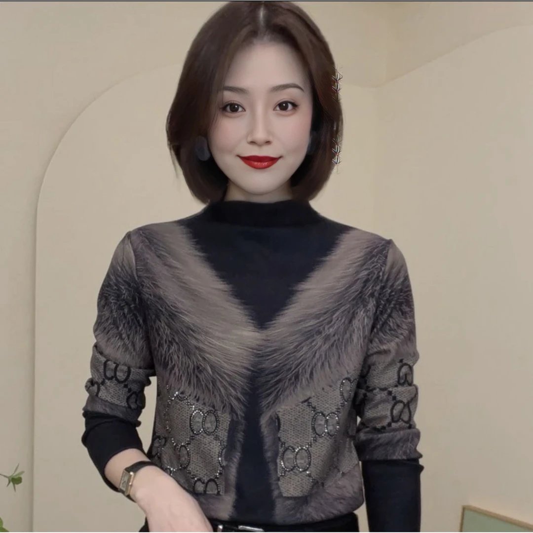 轻奢洋气气质印花加绒衬衫女2024秋冬新款大码女装宽松显瘦上衣
