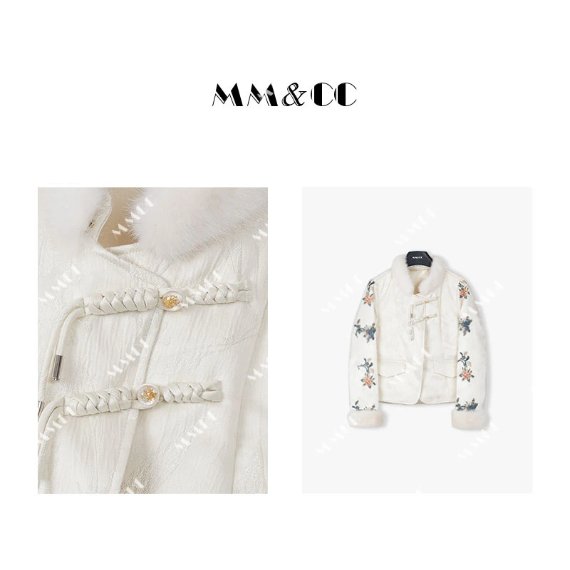 【涟漪】国风轻奢羽绒服女冬装新款短款重工刺绣水貂毛领外套E6971