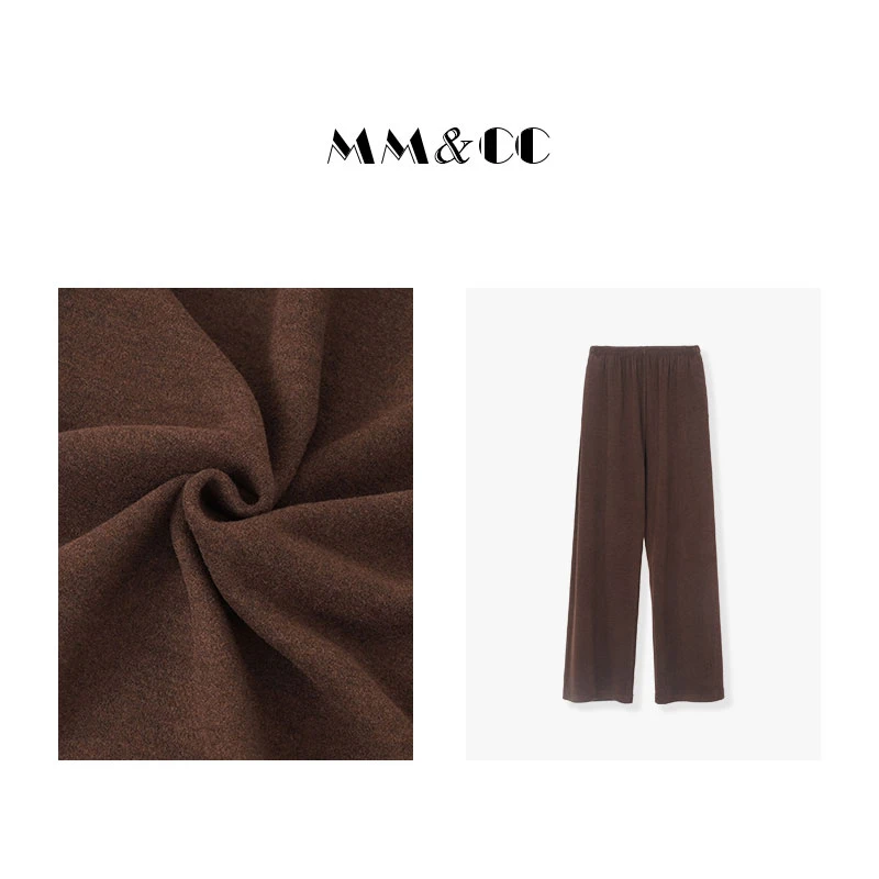 【美拉德裤子】高级简约毛绒休闲裤女士2023新款松紧腰直筒裤E6801