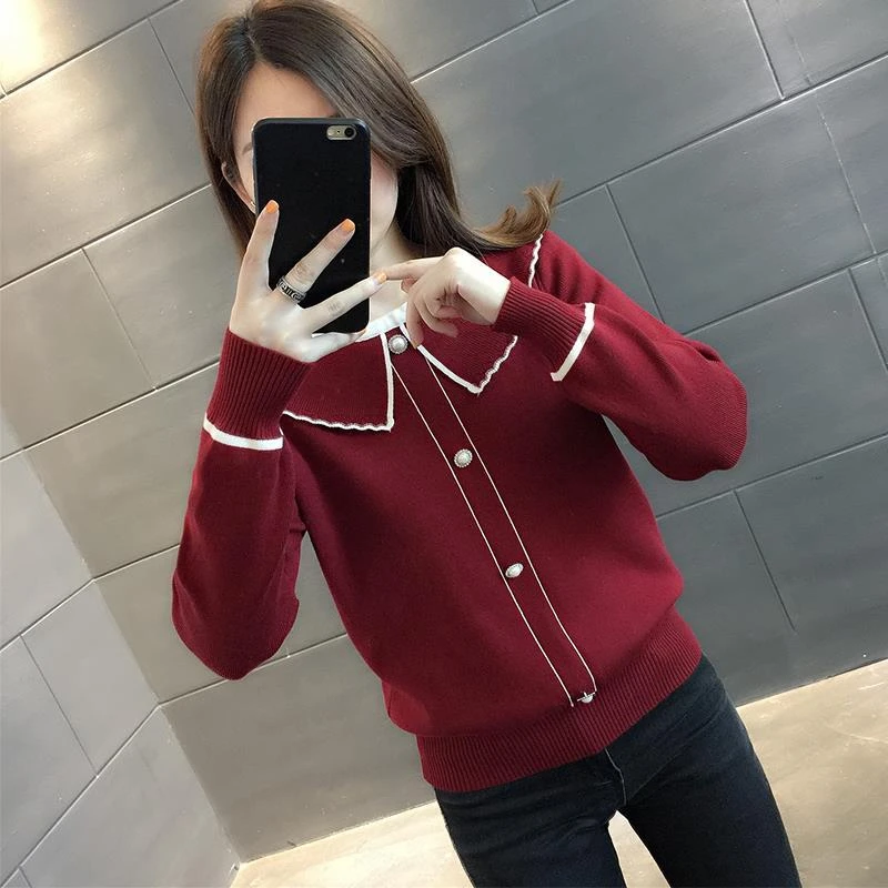 加绒加厚娃娃领毛衣女2023年新款秋冬外穿洋气内搭针织打底衫上衣