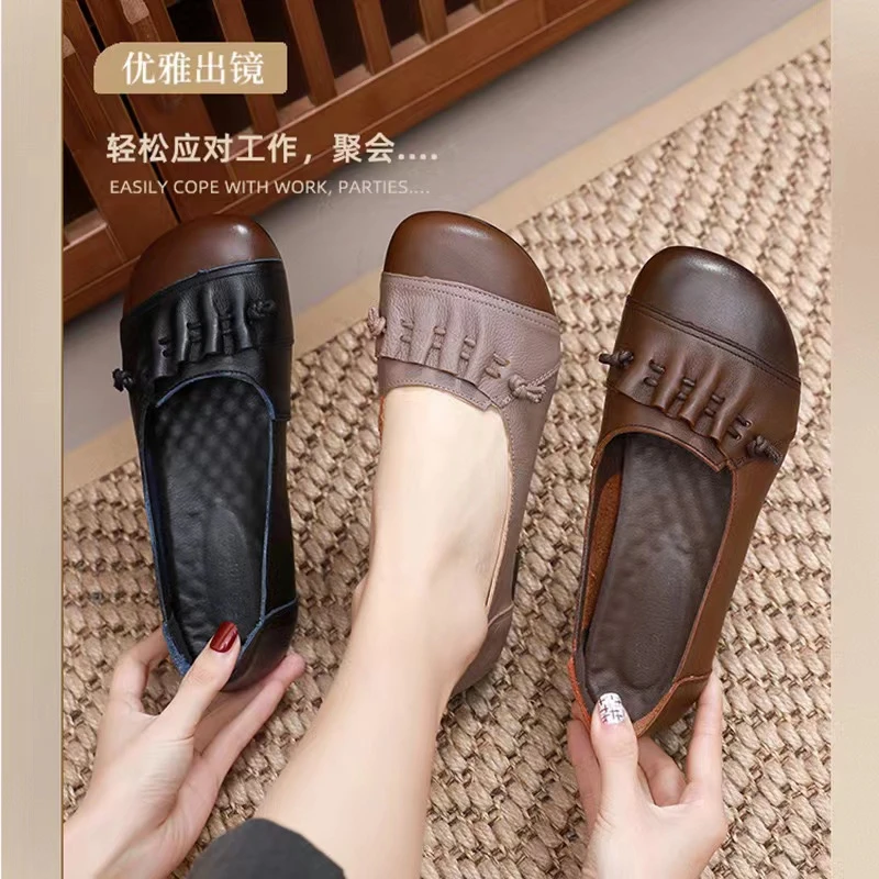 四季款豆豆真皮女鞋舒适平底软底夏季2221休闲优雅