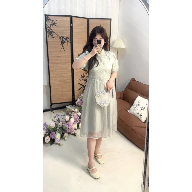 【生如夏花】1332#大码改良旗袍连衣裙女夏季显瘦气质复古国风裙子