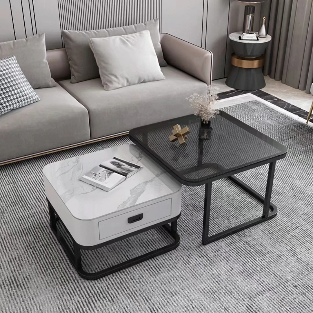 轻奢玻璃岩板茶几客厅家用小户型轻奢风储物落地方形