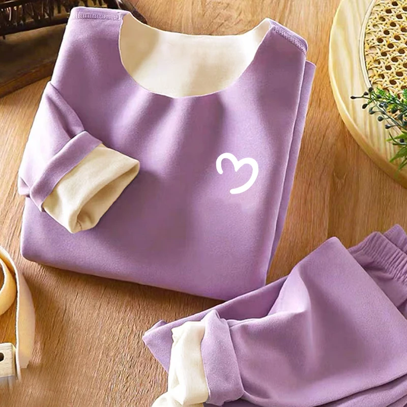 德绒儿童秋衣秋裤套装女童宝宝保暖内衣套装中大童加绒秋冬无痕潮