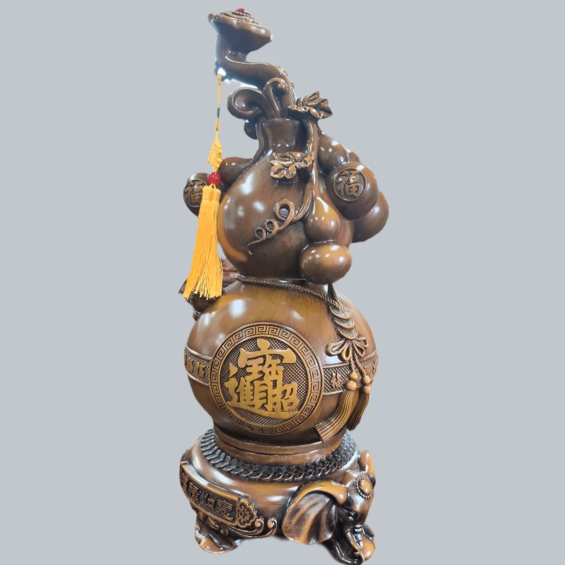 【长20cm高50cm木纹色】旋转福禄如意葫芦客厅玄关书房 摆件    SPD