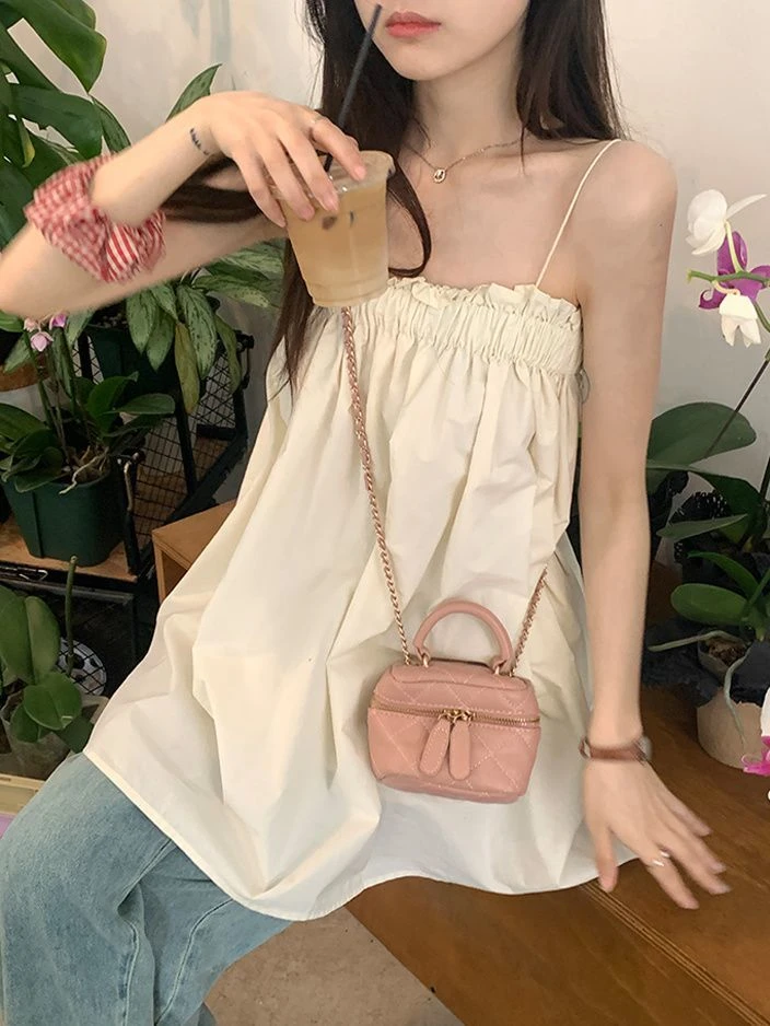 辣妹小吊带女夏季外穿性感美背无袖宽松遮肚子上衣甜美减龄娃娃衫