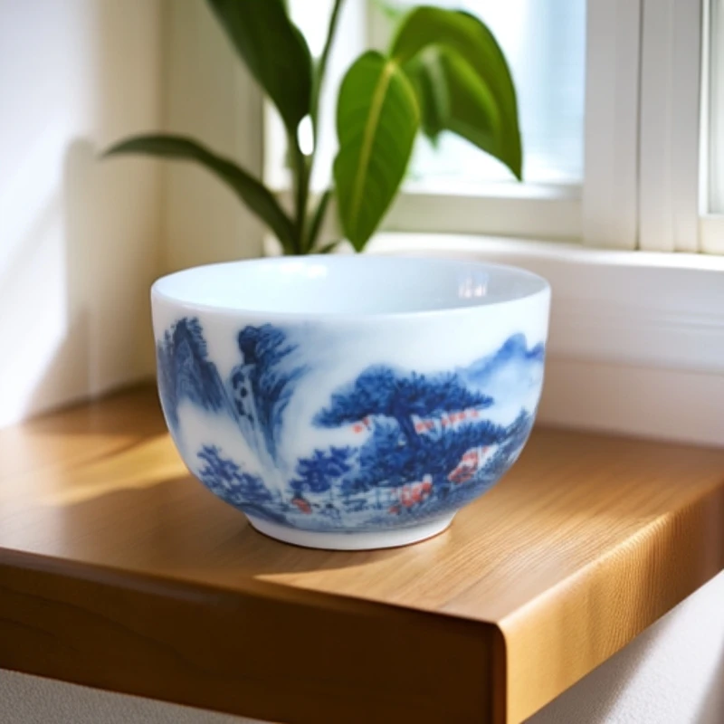 景德镇器居瓷业手工手绘釉下青花圆融主人杯