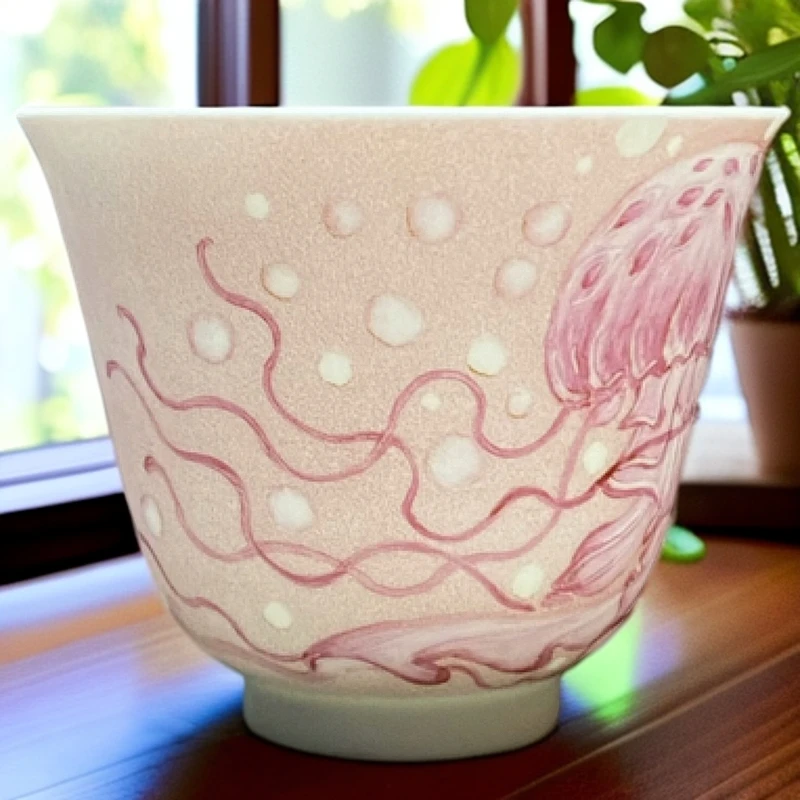 景德镇器居瓷业手工手绘水母主人杯