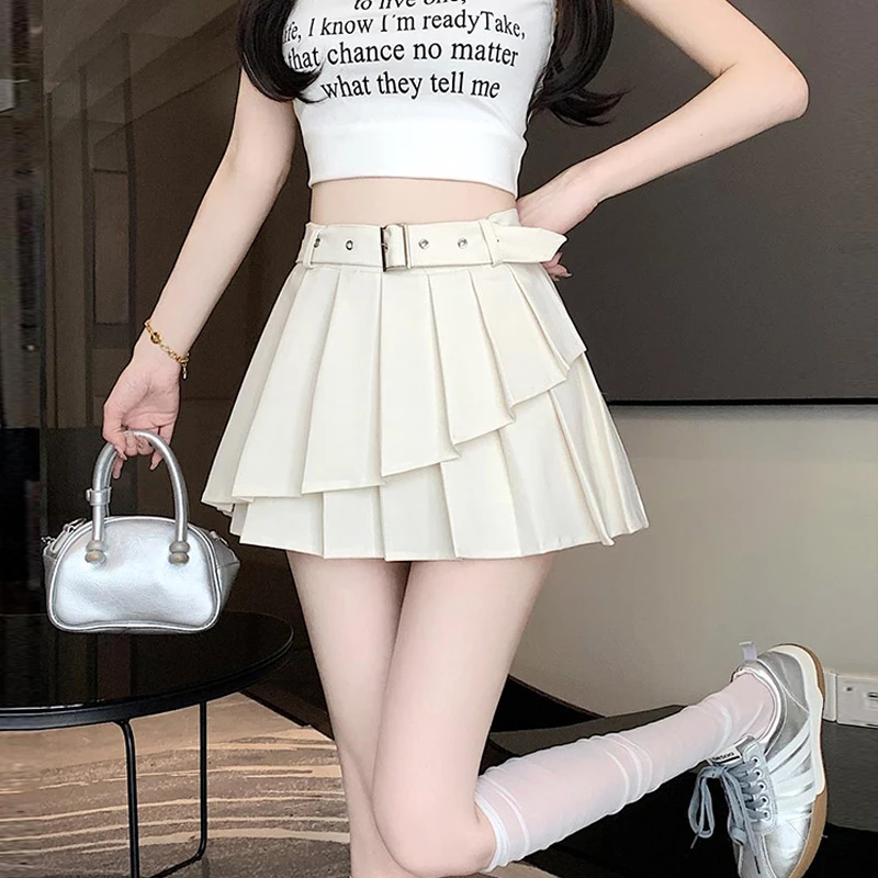 A型高腰百褶半身裙学生大码韩版A字百搭四季防走光休闲风
