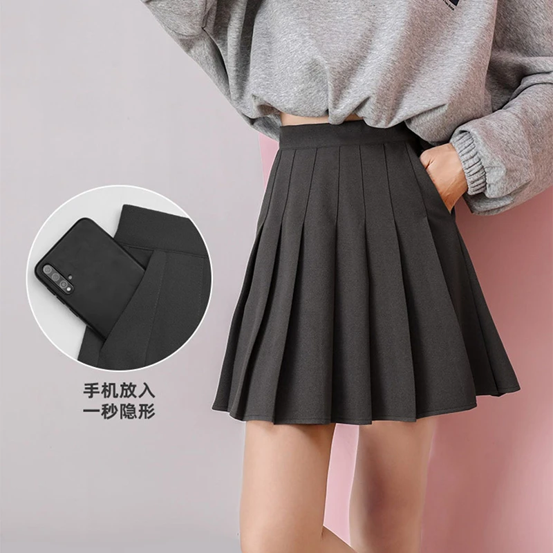8711-8714带口袋百褶女a字弹力高腰短裙百褶裙女款爆款2025新款