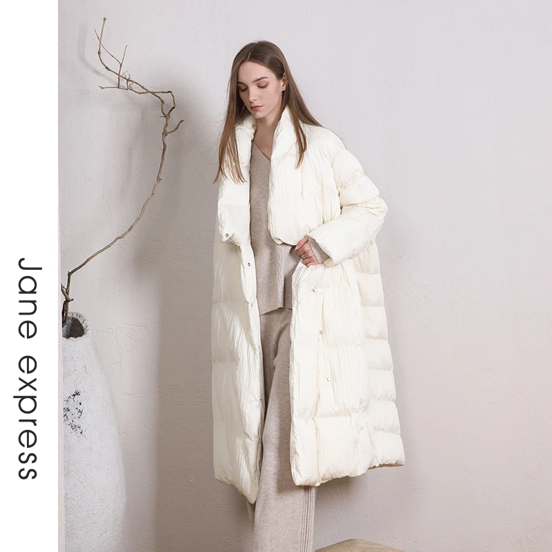 Jane express/简表达23冬中长款立领白色休闲时尚羽绒服DYR33002