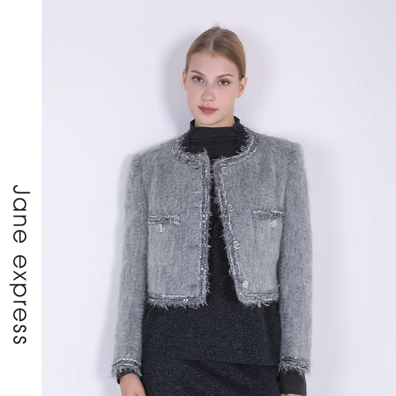 Jane express/简表达24年冬季新款小香风外套短款时尚DDY41012