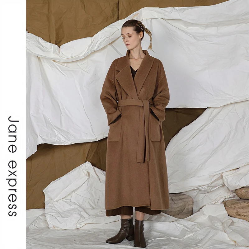 Jane express/简表达22冬季长款毛呢气质复古双面呢大衣DDY24005