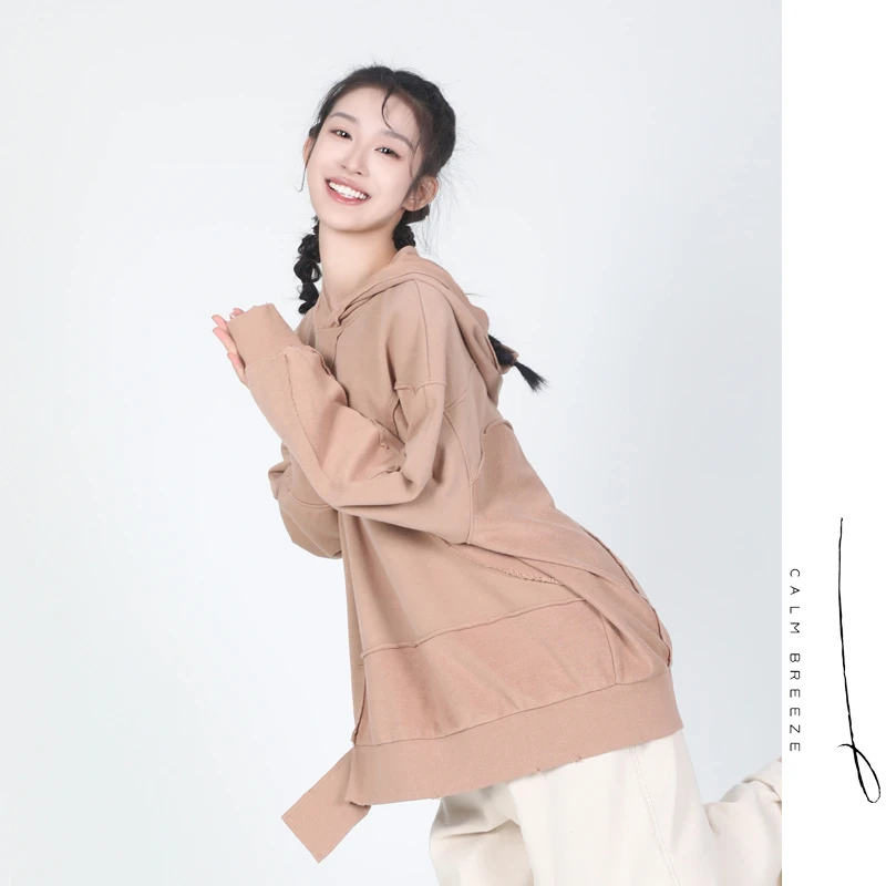 Jane express/简表达春秋长袖休宽松连帽纯色百搭套头卫衣CWY4001