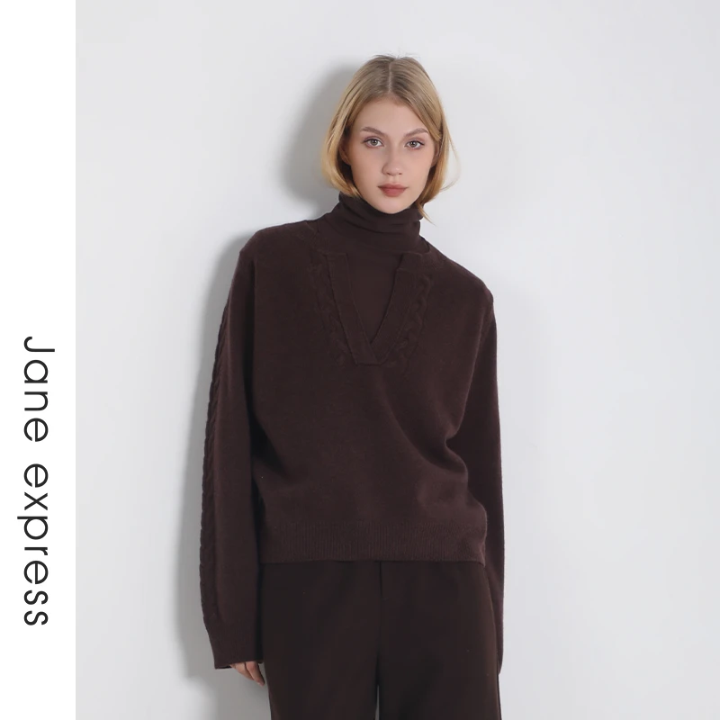 Jane express/简表达24毛衣长袖休闲纯色套头时尚毛衫DMS42010