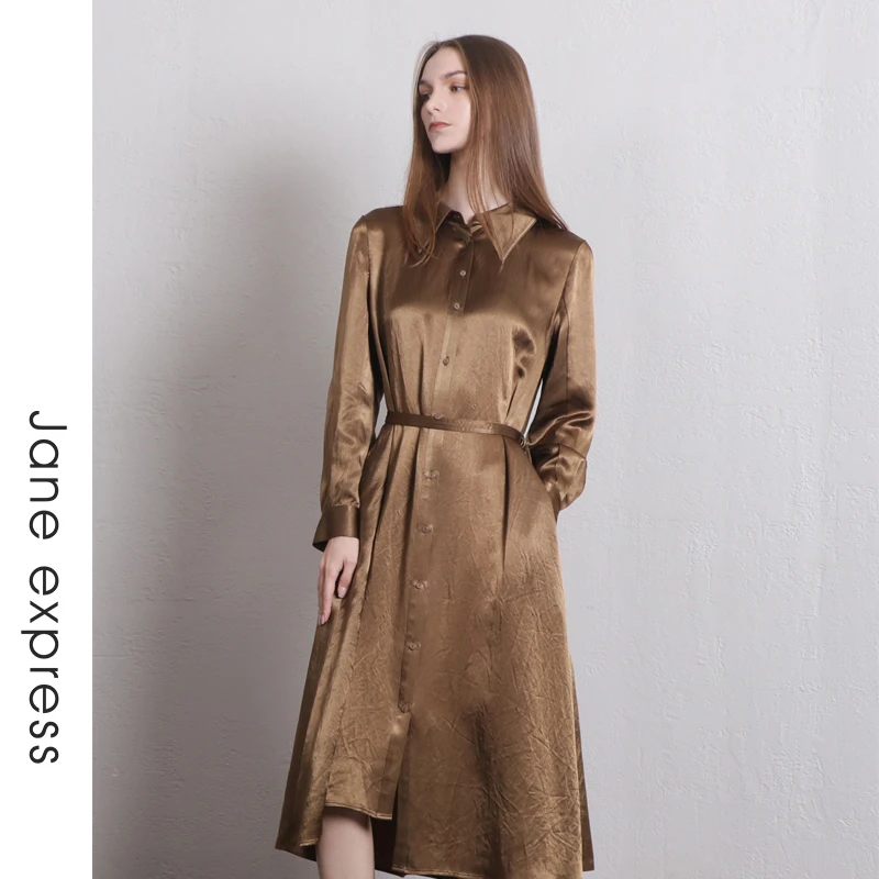 Jane express/简表达24年夏季新气质长袖休闲复古连衣裙XLY41002