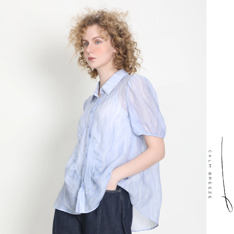 Jane express/简表达24年夏新蓝色时尚休闲薄款设计感衬衣XCY4016