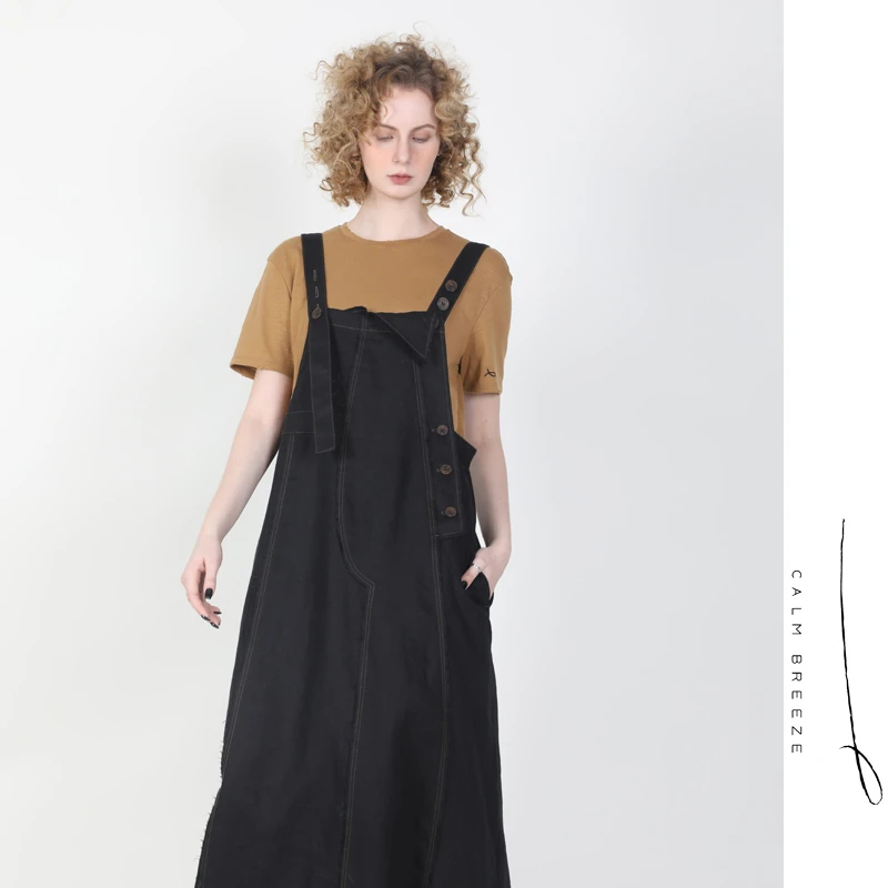 Jane express/简表达24年夏新宽松连衣裙复古减龄背带裙XBD4004