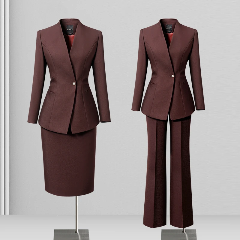 2025【西裙套装】安可拉红秋冬V领简约单粒扣优雅轻奢时尚两件套