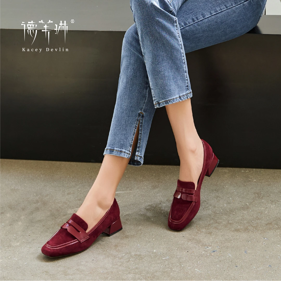 W【曼城】高丝光漆皮乐福鞋2024新款雅丹时尚复古粗跟真皮女士