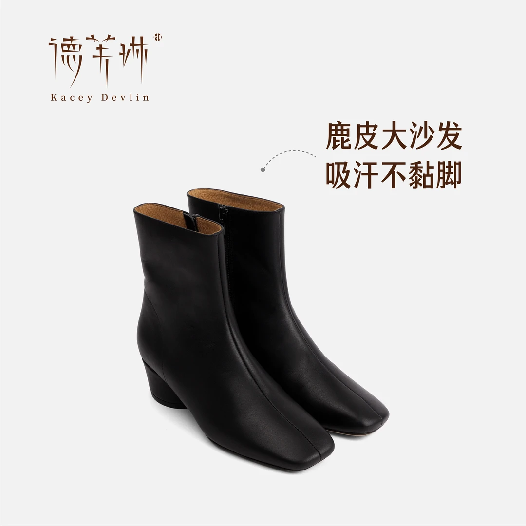 【格子专属】法式暖暖靴爆款小短靴洋气又高级气质方头真皮马丁靴