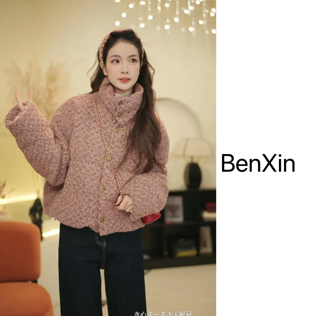 【本心】立领羊毛面包服保暖白鸭绒小香羽绒外套8012