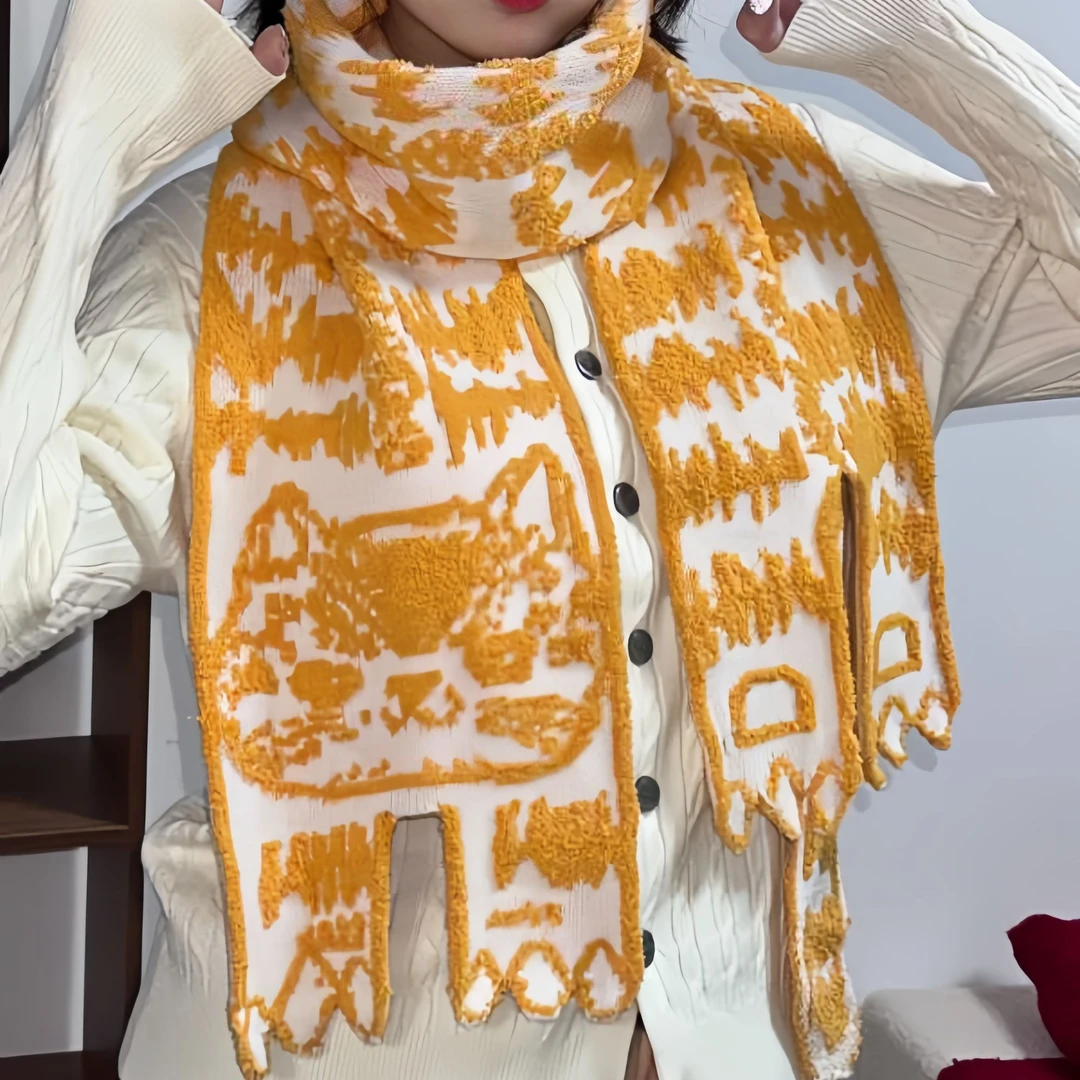 新款波斯猫双面豹纹保暖秋冬季针织围脖女百搭女网红提花时尚羊绒