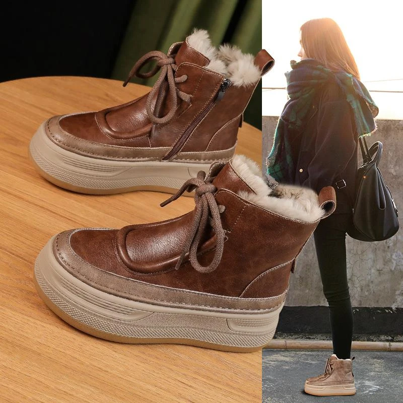 2024年秋冬季厚底短靴加绒棉鞋防滑增高雪地靴女百搭保暖妈妈冬鞋