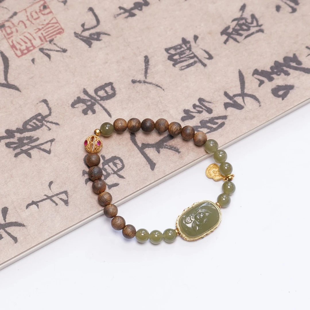 沉香和田玉925银手串ZC10A2982