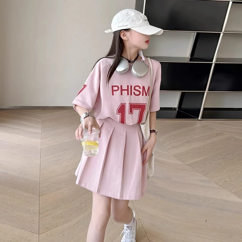 女童夏装短袖t恤JK裙休闲套装裙2024新款洋气中大童时髦夏季儿童