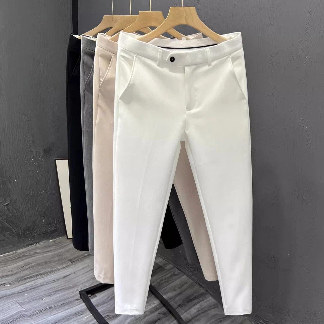 九分英伦休闲修身商务正装小脚西装裤子男新款春夏季白色男小西裤