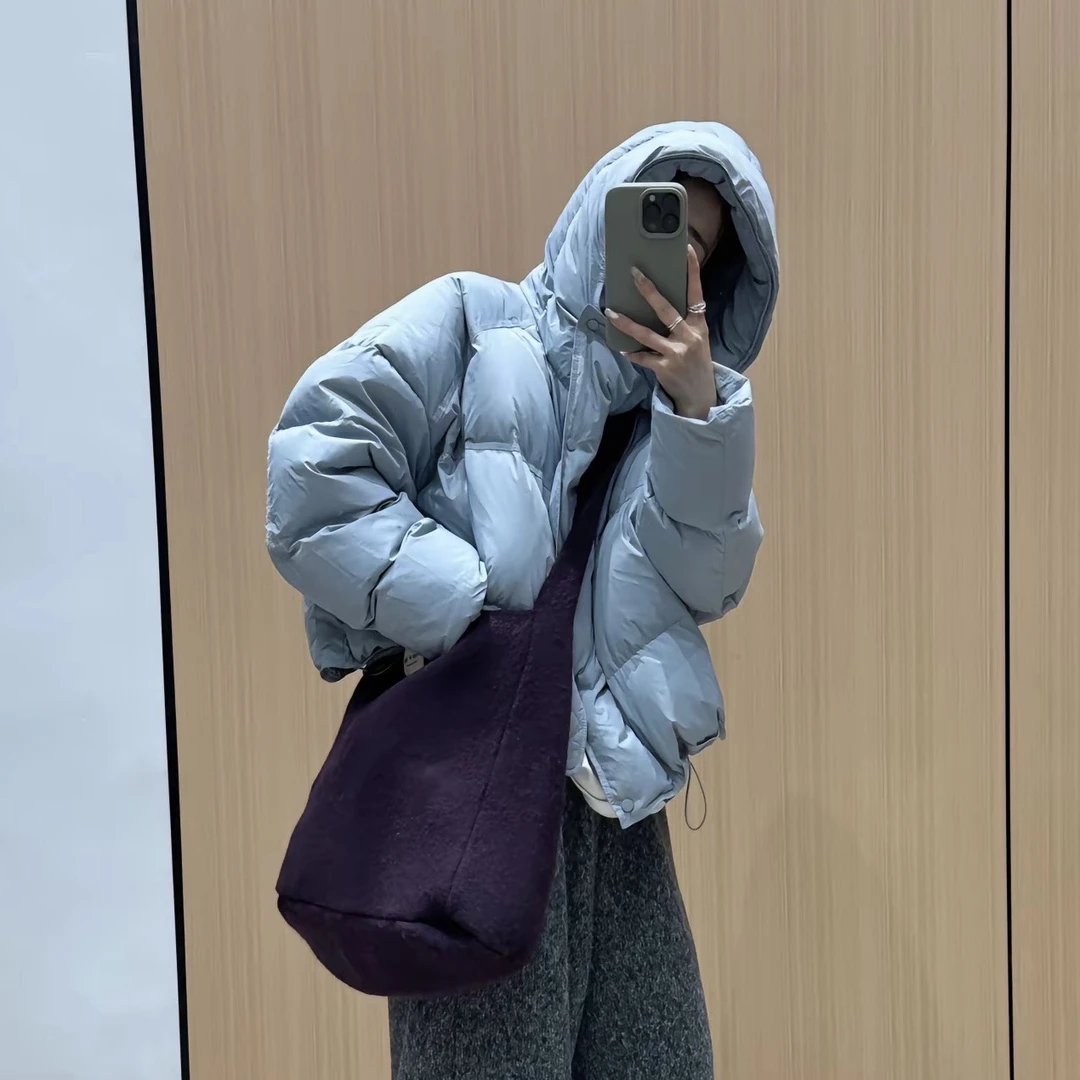 暖暖泡芙～韩版宽松百搭面包连帽款外套