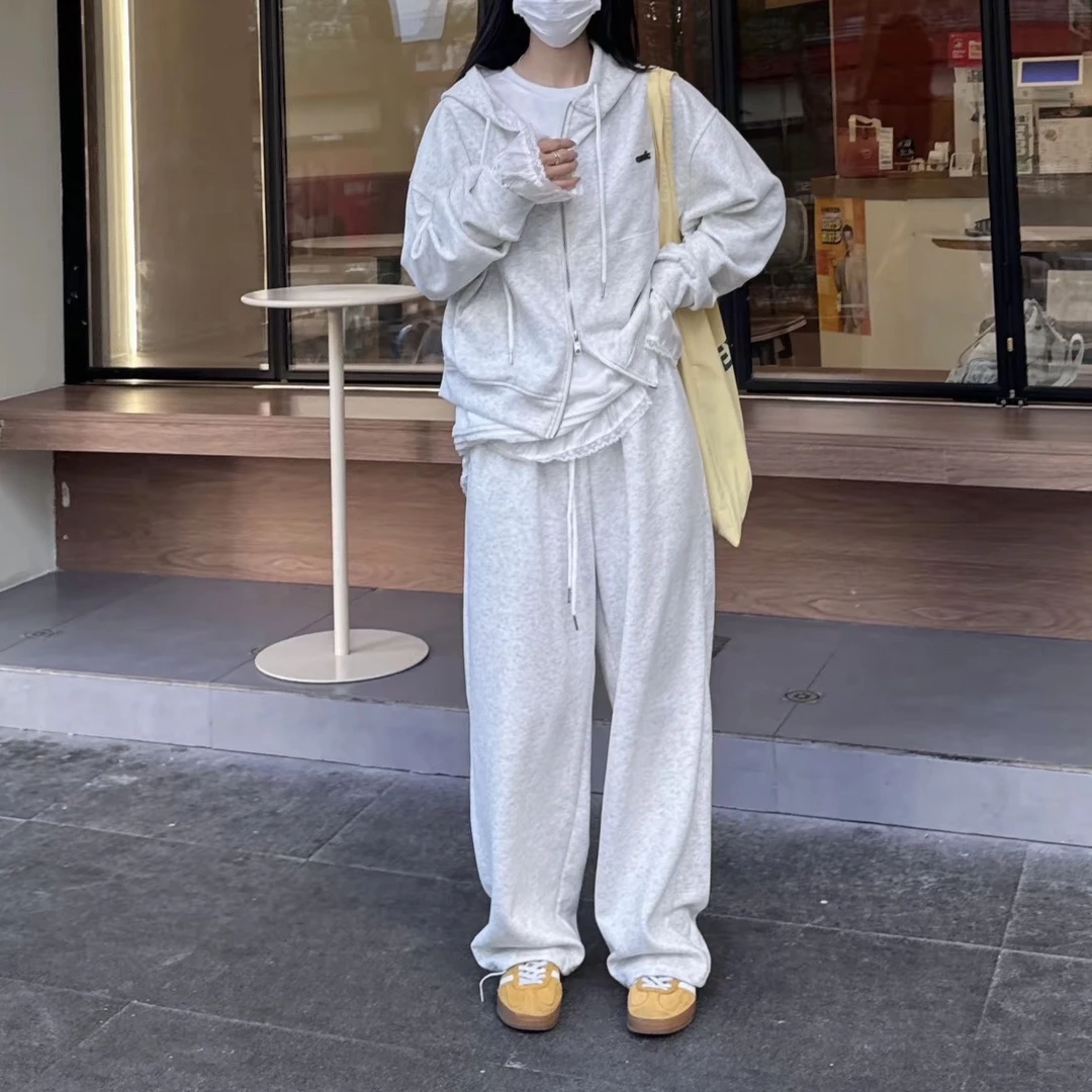 惬意周末～韩系双拉链连帽卫衣➕松紧腰直筒休闲裤