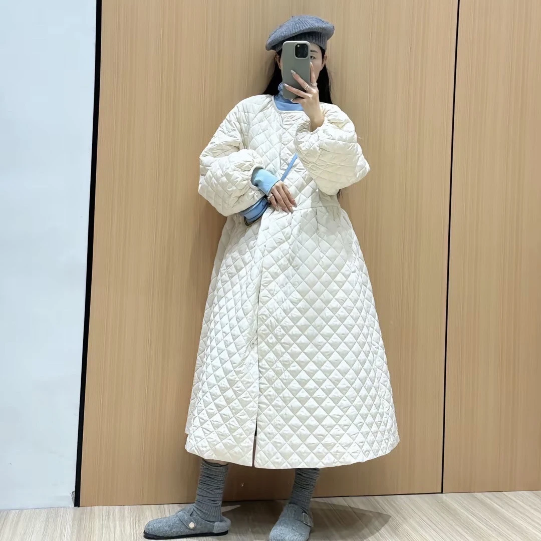 韩版菱格娃娃款中长款棉服裙