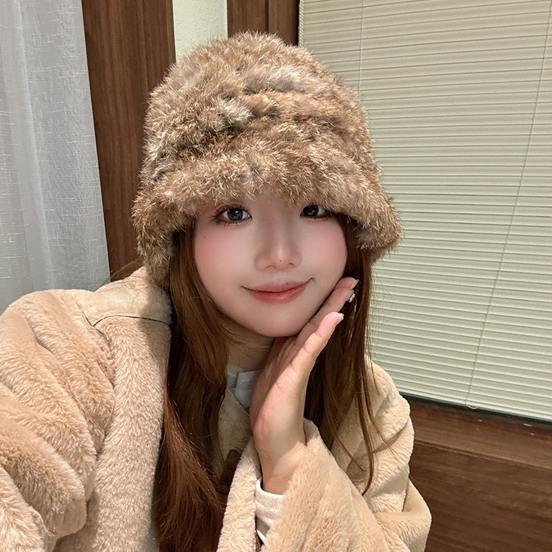 ［大头阿枝］毛绒帽子女秋冬大头围兔毛针织渔夫帽显脸小毛线帽子