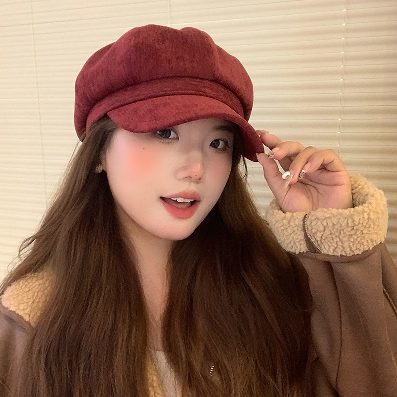 ［大头阿枝］秋冬显脸小大头围八角帽女气质复古英伦风宽檐画家帽子