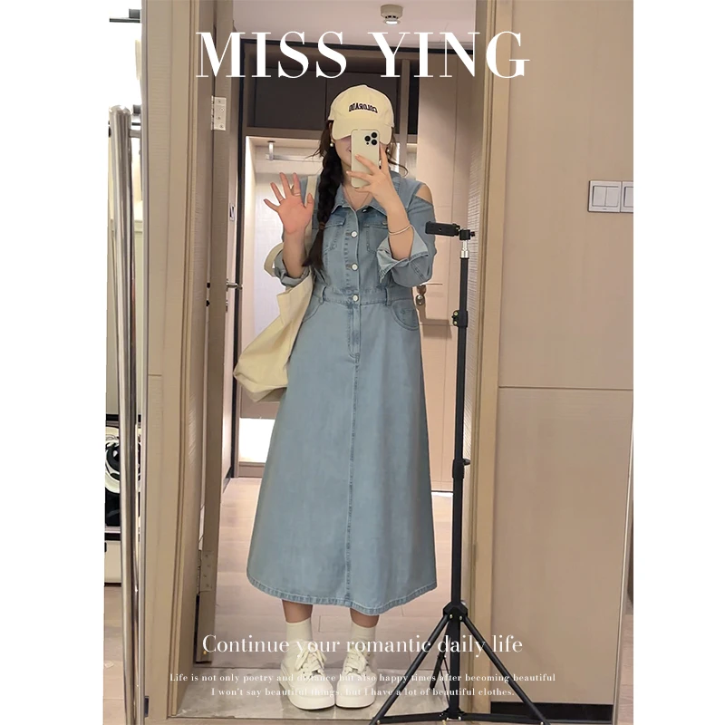 应小姐【苏城日记】微胖大码复古设计感纯色高腰减龄宽松连衣裙气质