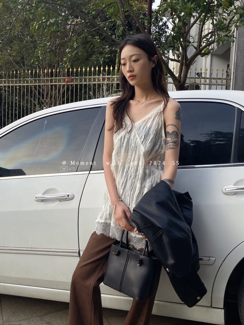 【2024早秋款】小众宽松微透设计感蕾丝边屁帘裙  66165