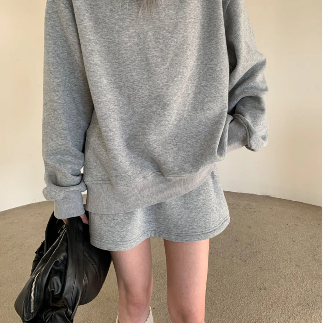 【福福!NO!NO!NO!】复古纯色加绒半身裙  6C509-1